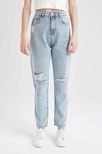 DEFACTO Lina Mom Fit Washed Jeans Ripped Detail High Waist Ankle Length