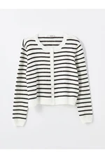 LC Waikiki Crew Neck Striped Long Sleeve Women's Knitwear Cardigan