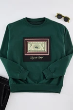 Trendyol Green Oversize/Wide Cut Crew Neck Long Sleeve Ethnic Applique Sweatshirt