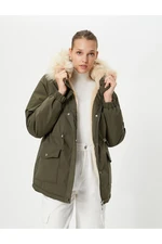 Koton Puffer Coat Hooded Plush Detailed Elastic Waist