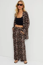 Cool & Sexy Women's Camel-Black Leopard Patterned Kimono Set GÖ163