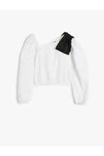 Koton Sweatshirt Asymmetrical Collar Long Sleeve Applique Detailed Cotton