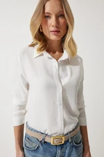 Happiness İstanbul Women's White Basic Viscose Shirt