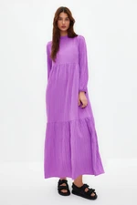 Trendyol Purple High Neck Crinkle Wide Fit Woven Dress