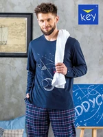 Pyjamas Key MNS 616 B23 length/yr M-2XL navy blue-check