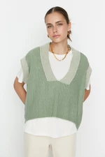 Trendyol Mint Wide fit Soft Textured Color Block Knitwear Sweater