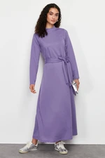 Trendyol Lilac Belted High Collar Knitted Dress