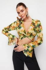 Trendyol Multi Color Patterned Crop Chiffon Blouse