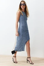 Trendyol Light Blue Slit Asymmetrical Denim Maxi Dress