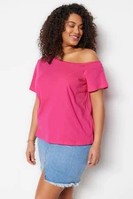 Trendyol Curve Fuchsia Drop Shoulder Detailed 100% Cotton Knitted Blouse