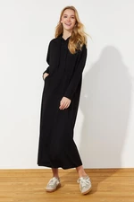 Trendyol Black Kangaroo Pocket Hooded Knitted Sweat Dress