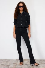 Trendyol Black Flounce Fitted Denim Jacket