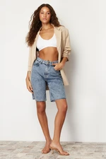 Trendyol Light Blue High Waist Denim Shorts & Bermuda