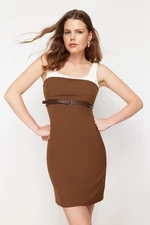 Trendyol Camel Body Wrap Bodycone Mini Woven Dress