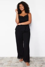 Trendyol Curve Black Lace Detailed Knitted Pajamas Set