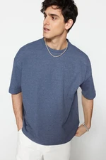 Trendyol Indigo Oversize/Wide Cut Textured Waffle Short Sleeve T-Shirt