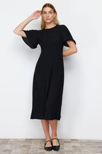 Trendyol Black A-Line Crew Neck Button Detailed Midi Woven Dress