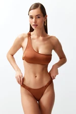 Trendyol hnedé riasené brazílske bikini spodné diely