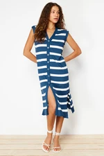 Trendyol Indigo Striped Oversize Midi Knitwear Sweater Dress