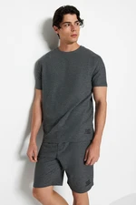 Trendyol Anthracite Regular Fit Textured Knitted Pajama Set with Shorts