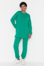 Trendyol Green Embroidered Crew Neck Basic Knitted Tracksuit Set