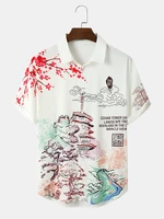 Mens Colorful Landscape Print Button Up Short Sleeve Shirts