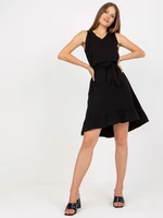 Black cotton basic dress with frills RUE PARIS