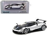 Pagani Huayra BC Grigio Mercurio Silver Metallic and Black with Stripes "Global64" Series 1/64 Diecast Model Car by Tarmac Works