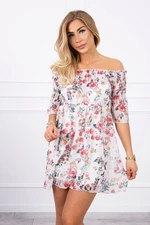 Shoulder dress with ecru floral pattern