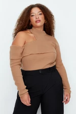 Trendyol Curve Brown Shoulder Detailed Knitwear Sweater