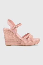 Sandály Tommy Hilfiger ESSENTIAL WEDGE SANDAL dámské, růžová barva, na klínku, FW0FW07159