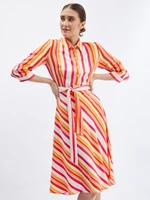 Red-orange women's striped shirt dress ORSAY