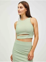 Svetlozelený crop top s priestrihom Pieces Sara