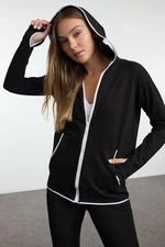 Trendyol Black and White Piping and Thumb Hole Detailed Knitted Sports Sweatshirt