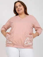 Dusty pink blouse plus size with patch and inscriptions