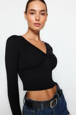 Trendyol Black Cotton Chest Gathered Fitted Regular Length Knitted Blouse