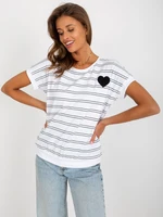 Black and white striped blouse with patch