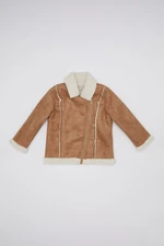 DEFACTO Baby Girl V Neck Coat Faux Für Lined Pocket Polar Fleece Suede Coat