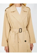 Koton Trench Coat Midi Length Belted Pocket Detailed Buttoned