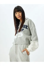 Koton Crop Sweatshirt Hooded Zippered College Embroidered Pocket Detail