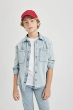 DEFACTO Boy Oversize Fit Wide Mold Polo Collar Jean Long Sleeve Shirt