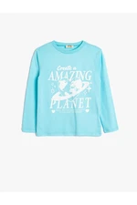 Koton T-Shirt Long Sleeve Planet Printed Crew Neck Cotton