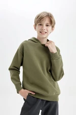 DEFACTO Boy Green Oversize Fit Wide Pattern Text Printed Crew Neck Sweatshirt