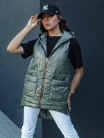 Women's quilted long vest with hood JESS green Dstreet