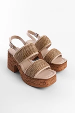 Capone Outfitters Women's Cork Platform Sold Straw Double Strap Women Slippers