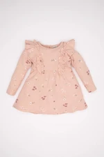 DEFACTO Baby Girl Crew Neck Ruffle Floral Long Sleeve Waffle Dress