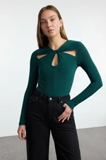 Trendyol Emerald Green Cut Out and Gathered Detailed Fitted/Fits Body Elastic Snap Knit Bodysuit