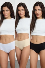 Trendyol Black-White-Skin 3-Pack Polyamide Thong Knitted Panties