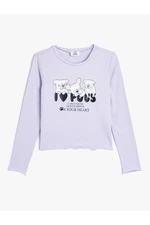 Koton Dog Printed Crop T-Shirt Long Sleeve Crew Neck