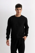 DEFACTO Black Regular Fit Crew Neck Jacquard Sweatshirt